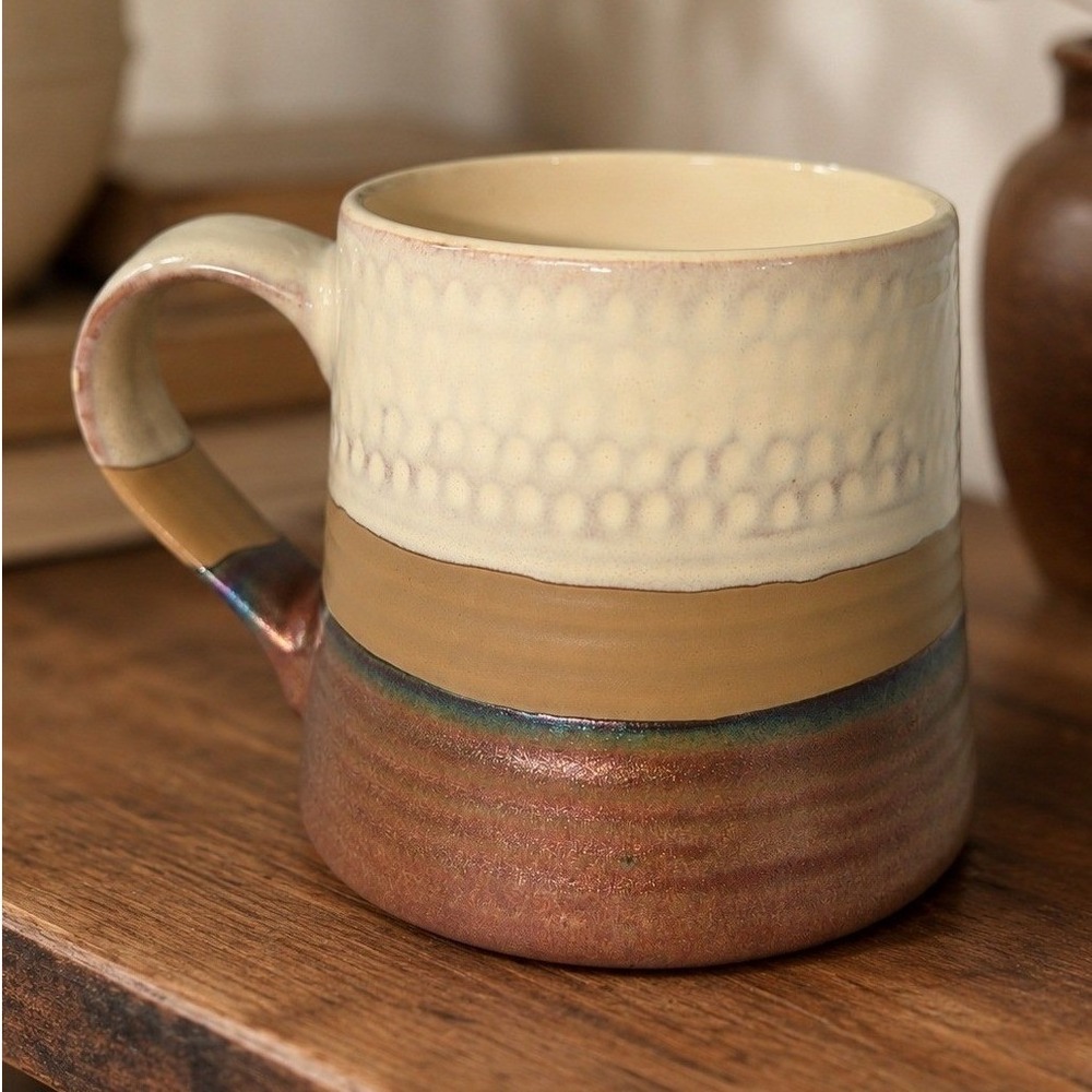 Vintage Coffee Mug 16oz Brown Cream Iridescent Boston Warehouse MUGU